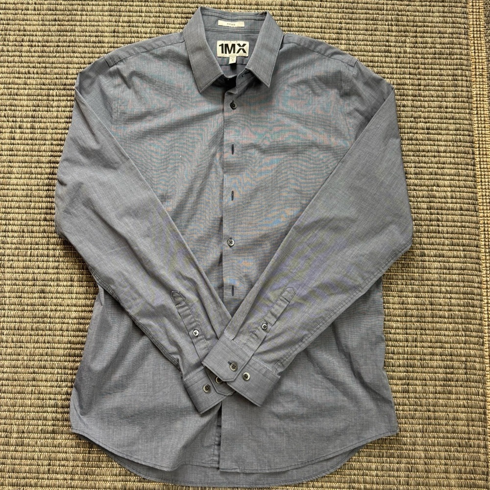 Express Gray Dress Fitted Shirt with Pointed Collar and Slim Fit